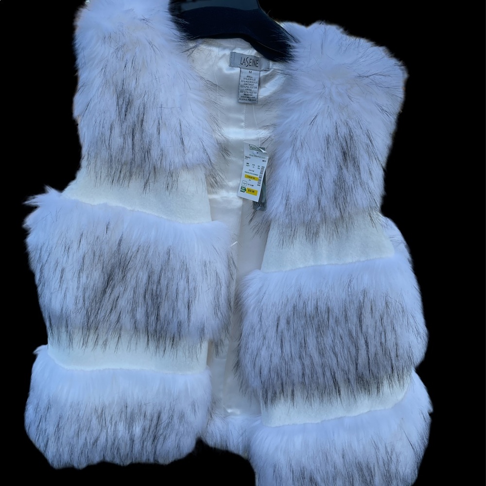 Black and white furry vest